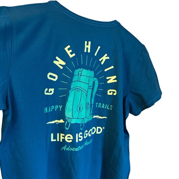 NWT Life Is Good Women’s Gone Hiking Trails Crusher Tee Teal Sz L - Picture 3 of 5